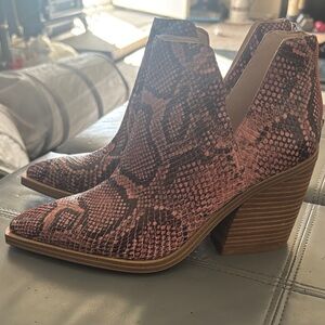Vince Camuto Pink Snake Print Ankle Booties